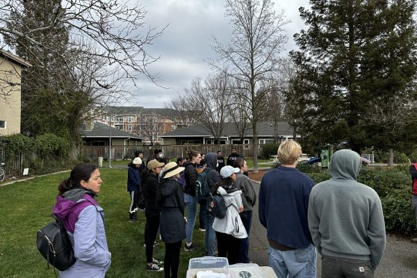 Volunteers gather before an event.